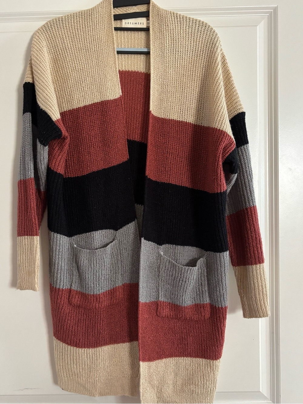 🍒 Dreamers Colorblock Striped Long Open Cardigan Sweater